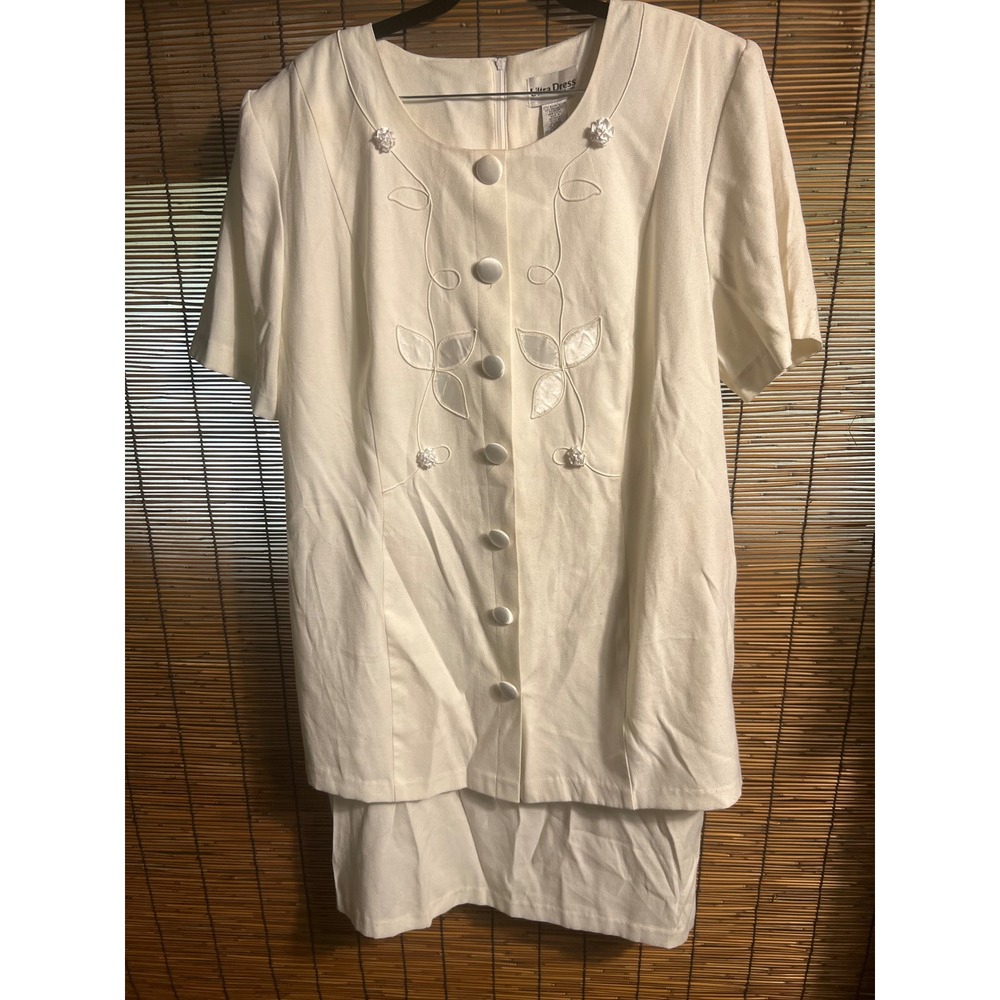 Ultra Dress New York Vintage Cream White Floral Embroidered Skirt Set 16W